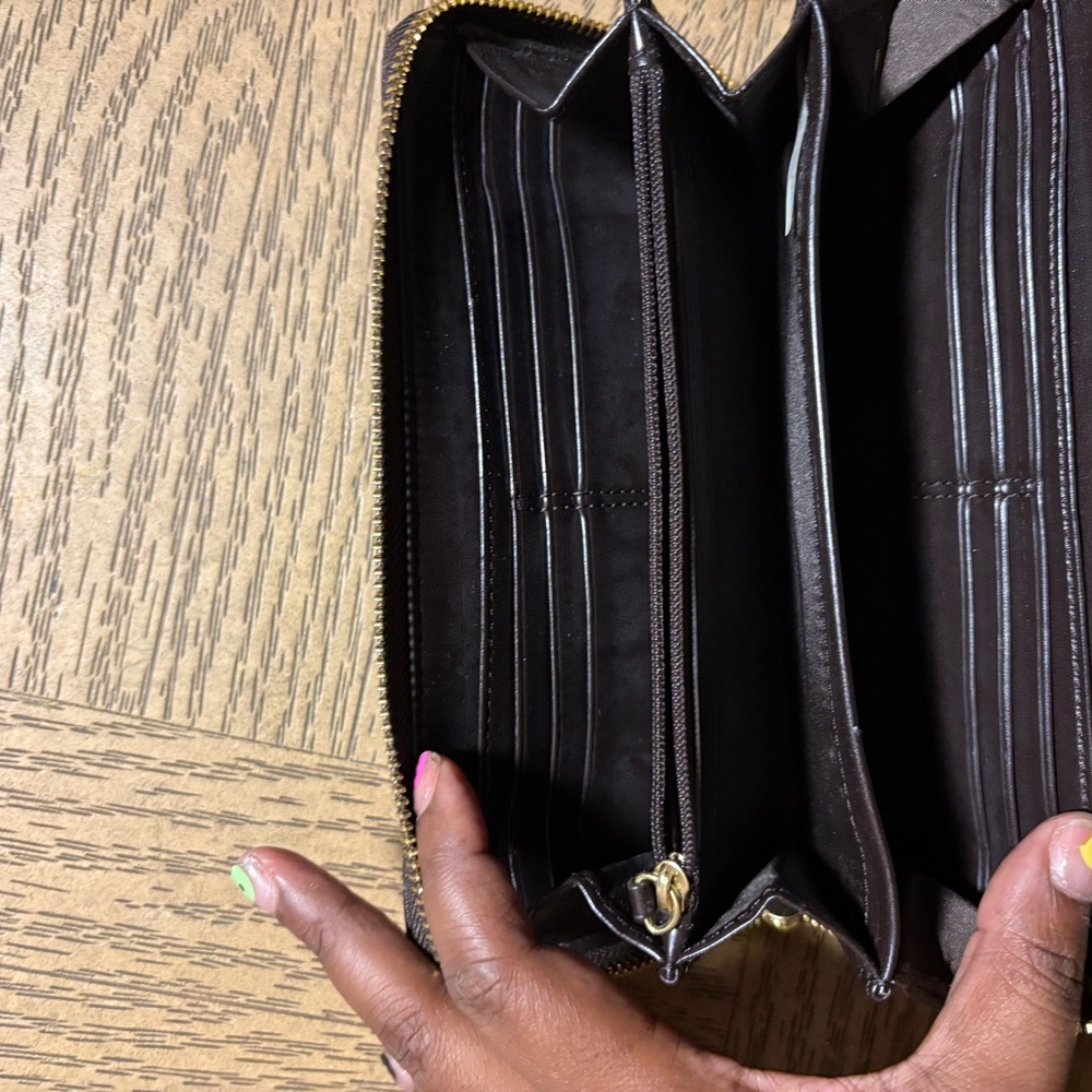 Coach Khaki and Brown Phone Wallet with Gold Buckle - Picture 3 of 3